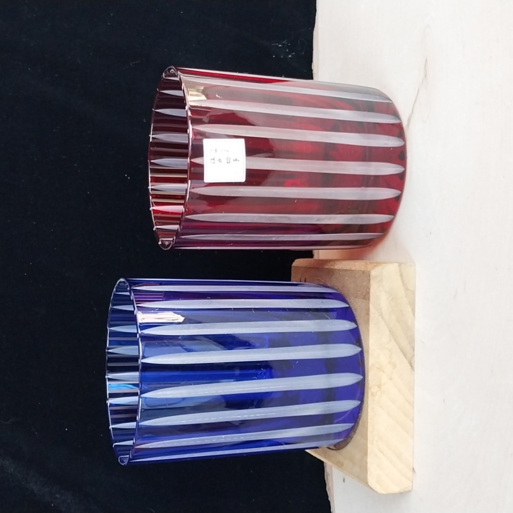 Pair Edo Kiriko cut to clear Japanese Traditional Crafts glasseware/decor